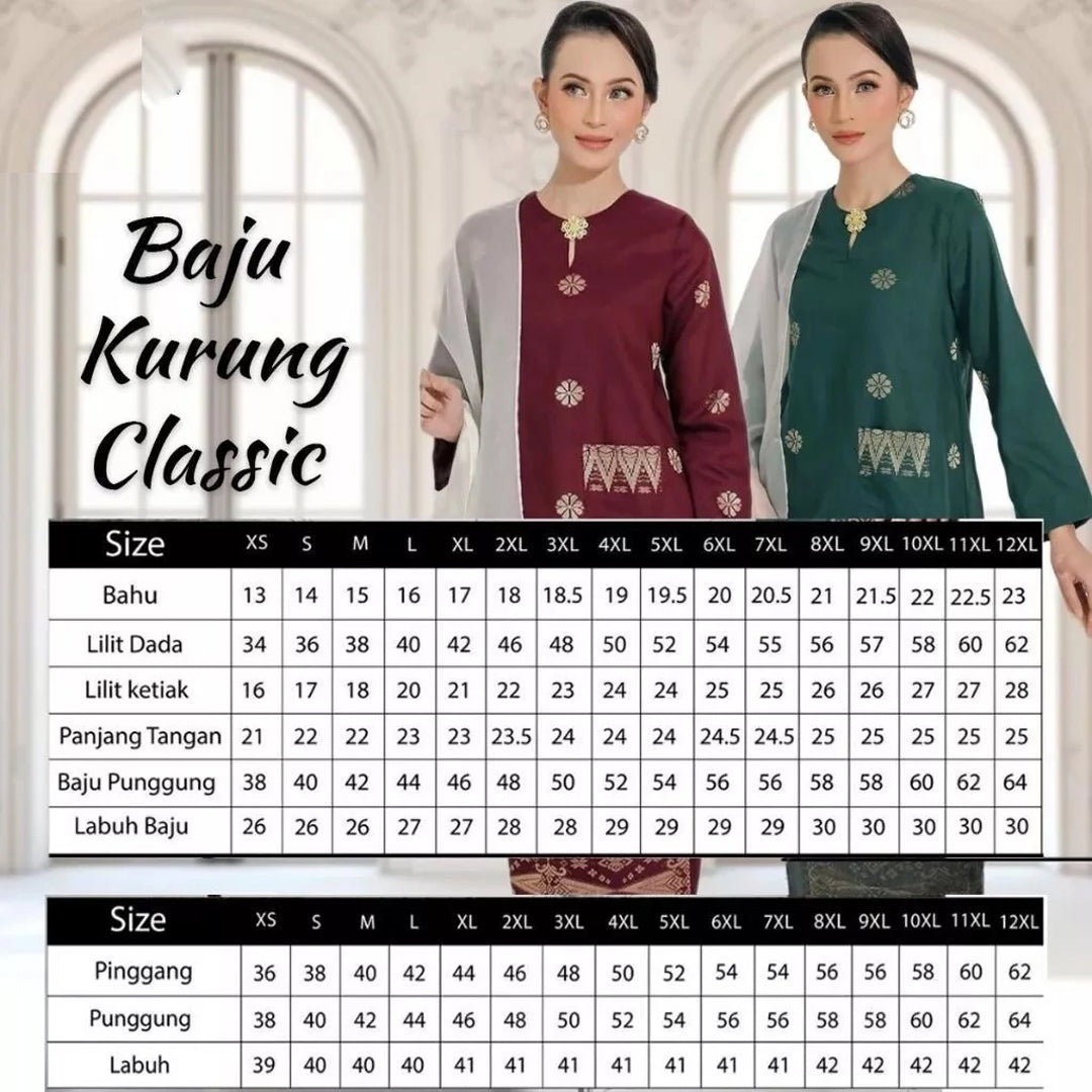 Baju Kurung Kedah Pocket - Xs to 12xl