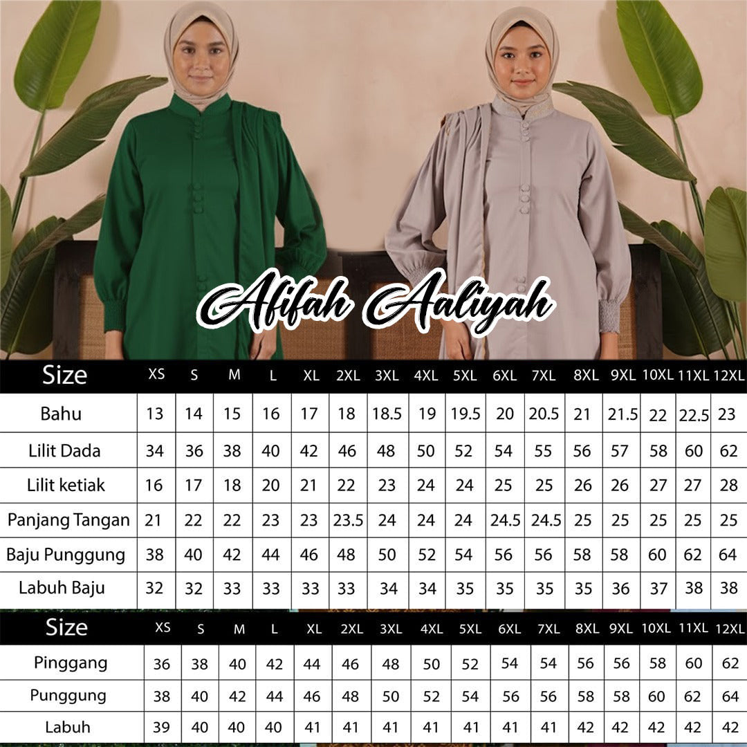 Baju Afifa Aaliyah Free Selendang - Xs to 12xl
