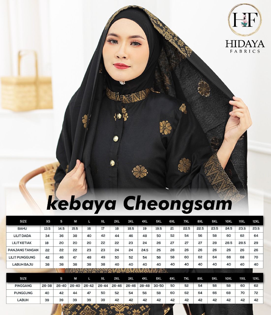 Hidaya Fabric Kebaya Choengsam + Free Selandang , XS TO 7XL Hidaya Fabrics 